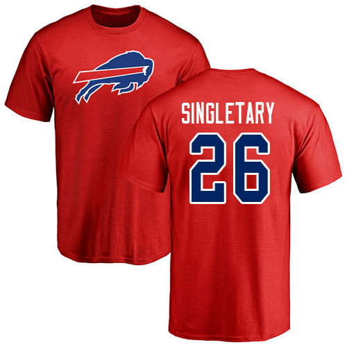 Men NFL Buffalo Bills #26 Devin Singletary Red Name and Number Logo T Shirt
